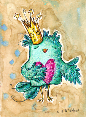 Carte amour, mariages et naissances Oiseau roi de coeur
